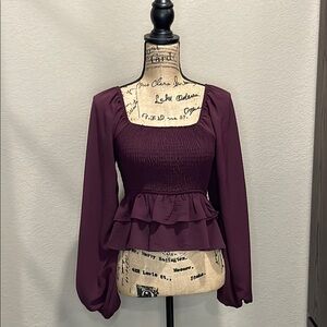 Altar'd State Maroon Smocked Peplum Blouse